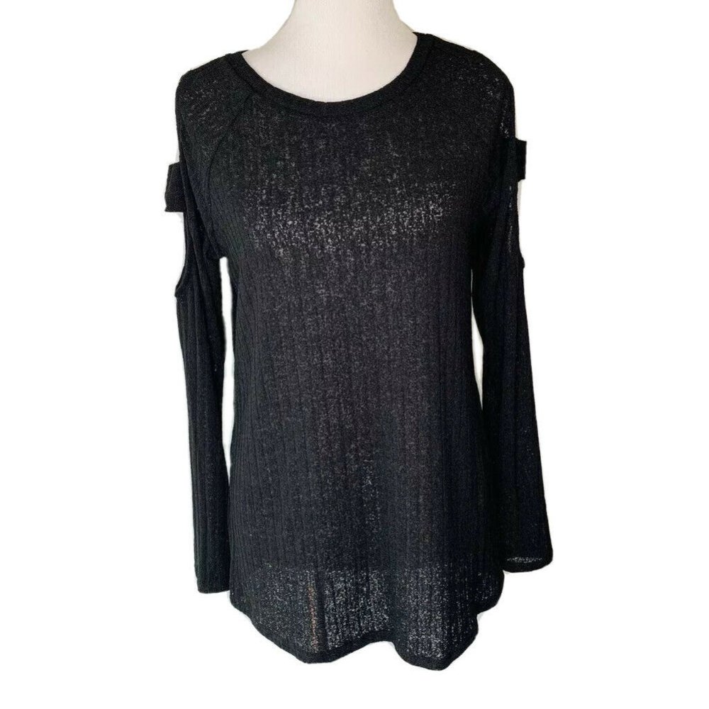 Veveret Womens Blouse Black Textured Long Sleeve M